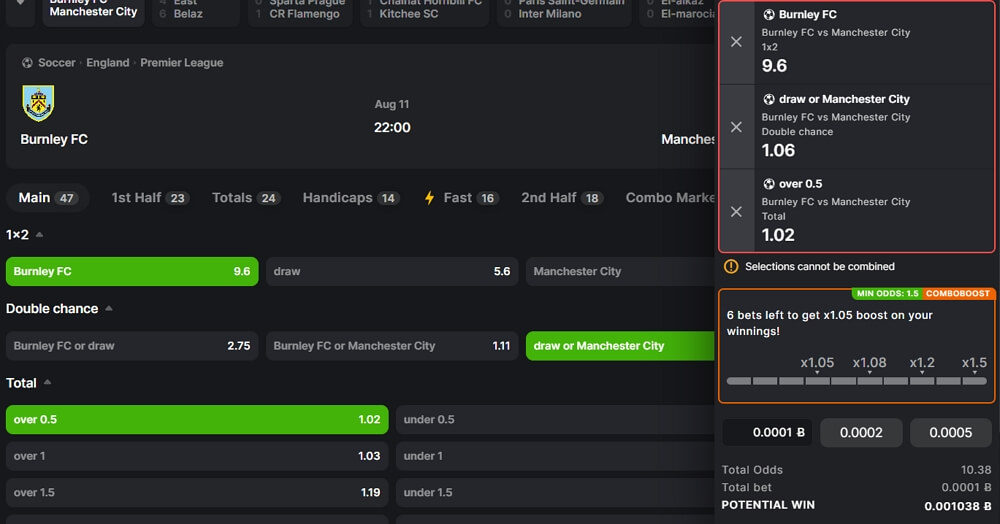 BC.Game sports betting types parlay example